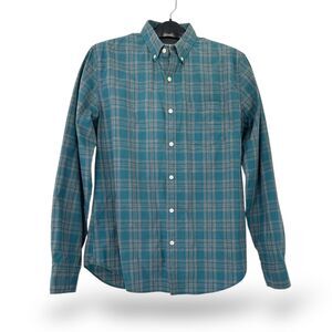 BONOBOS Button-down Men's Cotton Shirt Aquamarine & Gray Plaid Sz L EUC Long Slv